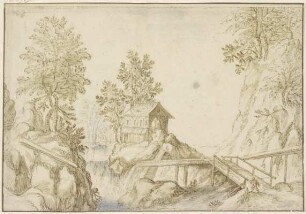 Gebirgige Landschaft mit Wasserfall
