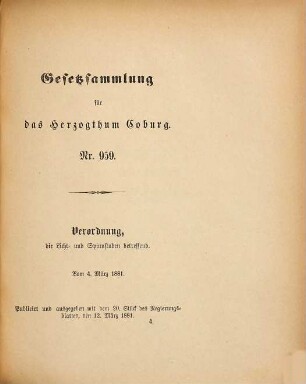 Gesetz-Sammlung für das Herzogtum Coburg. 1881 = Nr. 956 - 985