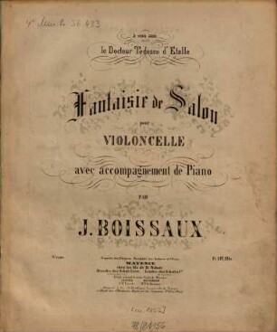 Fantaisie de salon : pour violoncelle avec accompagnement de piano