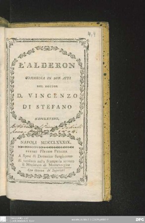 L' Alderon : commedia in due atti del Dottor D. Vincenzo di Stefano