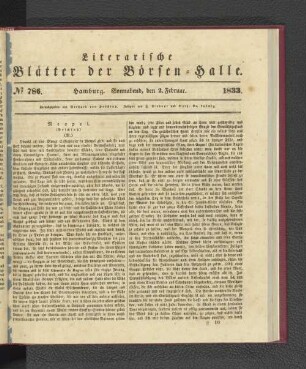 No. 786. Hamburg. Sonnabend, den 2. Februar. 1833.