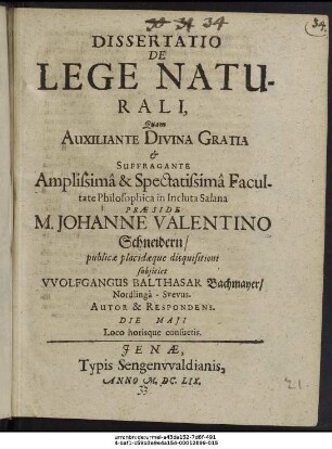 Dissertatio De Lege Naturali