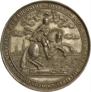 Medaille von Sebastian Dadler auf die 20-Jahrfeier der Eroberung Rigas durch Gustav Adolf von Schweden, 1641