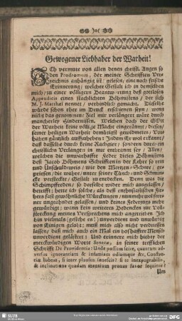 Gewogener Liebhaber der Warheit!