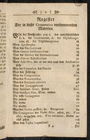 4r-4v, Register Der in dieser Grammatica vorkommenden Materien.