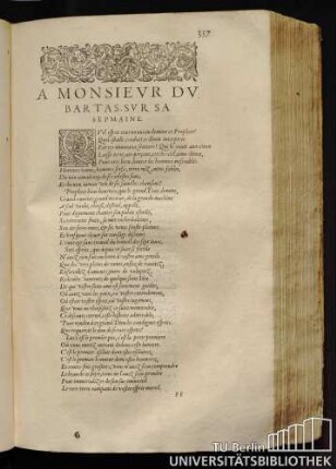 A Monsieur Du Bartas, Sur Sa Sepmaine.