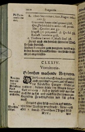 CLXXIV. Vomitoria. Erbrechen machende Artzneyen. - CLXXVI. Venæ Sectio. Aderlassen.