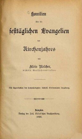 Homilien über die festtäglichen Evangelien des Kirchenjahres