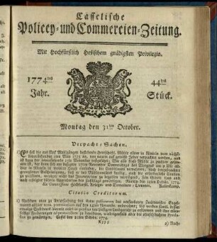 44tes Stueck, Montag den 31ten October 1774