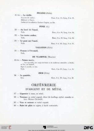 Orfèvrerie d'argend et de metal (Nr. 37-54)