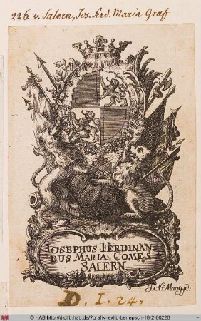 Exlibris des Grafen Joseph Ferdinand Maria von Salern