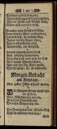 Morgen-Andacht am Freytage. - Betrachtung der ofenen Seite Jesu.