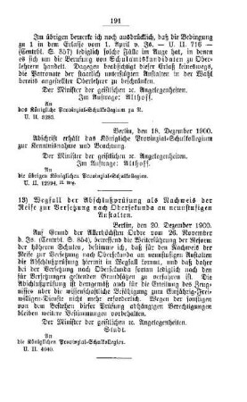 Wegfall der Abschlußprüfung als Nachweis der Reife zur Versetzung nach Obersekunda an neunstufigen Anstalten : [D. Höhere Lehranstalten]