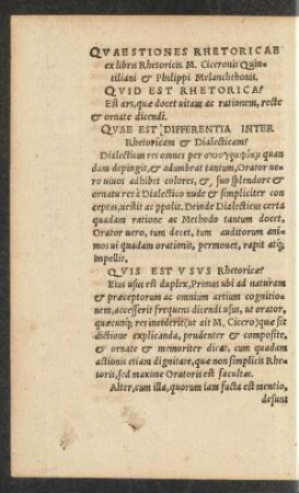 Quaestiones Rhetoricae ex libris Rhetoricis. M. Ciceronis Quintiliani et Philippi Melanchthonis.