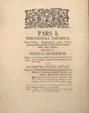 Pars I. Philosophia theorica.