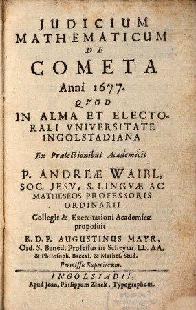 Iudicium mathematicum de cometa anni 1677