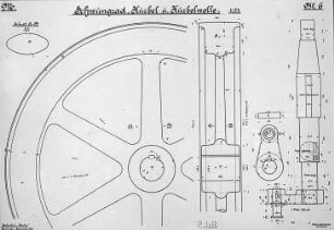 Schwungrad, Kurbel und Kurbelwelle, Konstruktionszeichnungen : Technikgeschichte | Maschinenbau | Maschinenelemente | Transmissionen, Getriebe