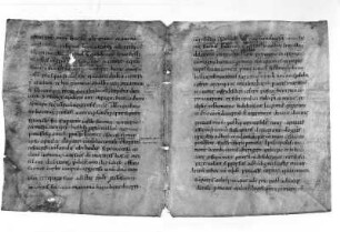 Chronik des Thietmar von Merseburg (Thietmari Merseburgensis episcopi Chronicon). 1012–1018. Bl. 1v und Bl. 4r. Handschrift auf Pergament; 22 x 18,5 cm. Dresden: SLUB Mscr.Dresd.R.147