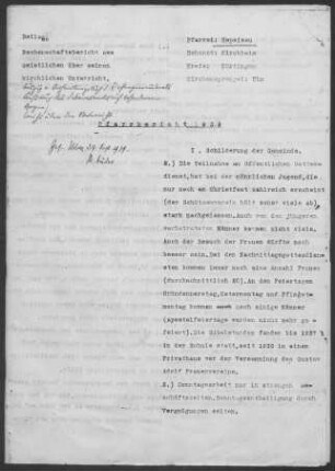 Hepsisau: Pfarrbericht 1939