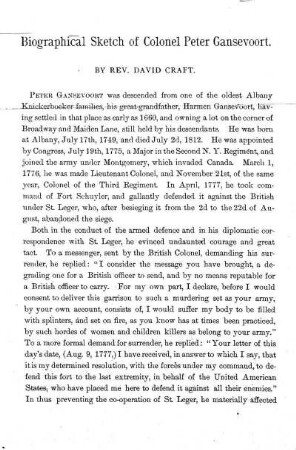 Biographical Sketch of Col. PETER GANSEVOORT.