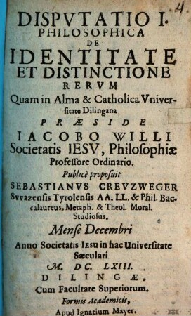 Disp. I. philos. de identitate et distinctione rerum