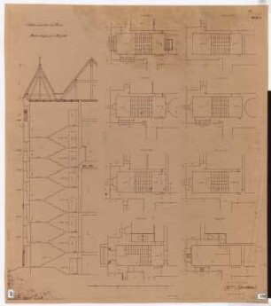 Königliches Residenzschloss Posen, Posen: Grundrisse und Schnitt Nebentreppe zur Kapelle 1:50