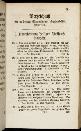 Verzeichniß der in beyden Sammlungen abgehandelten Materien.