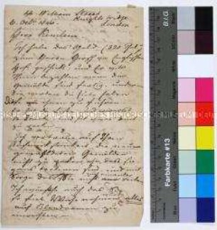 Brief des G. Morton Eden an den Maler Wilhelm Kemlein in Dresden betreffend Bezahlung, Verpackung und Transport restaurierter Gemälde u.a. nach Hamburg