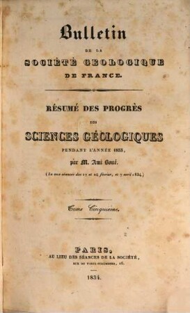 BSGF : earth sciences bulletin. 5, 5. 1834