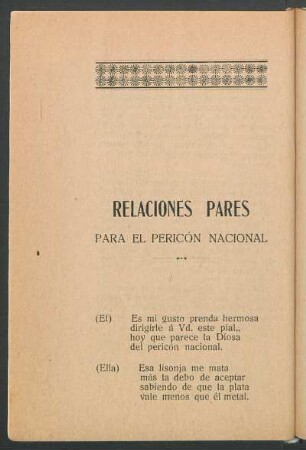 Relaciones pares : Para el Pericón nacional