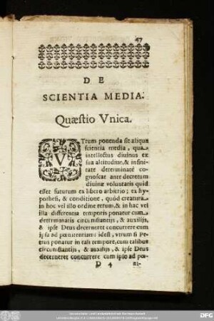 De Scientia Media. Quaestio Unica.
