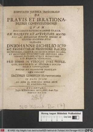 Disputatio Iuridica Inauguralis De Pravis Et Irrationabilibus Consuetudinibus
