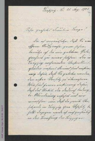 Brief von Louise Pache an Helene Lange