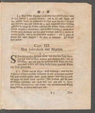 Cap. III. Von Subtrahiren oder Abziehen