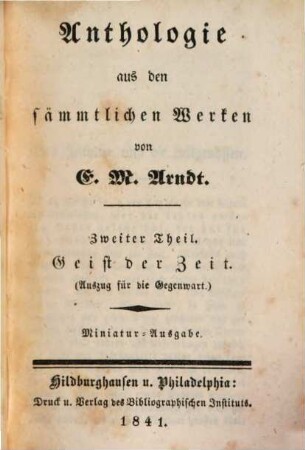 Anthologie aus den sämmtlichen Werken : Miniatur-Ausgabe, 2