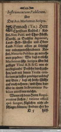 Instrumentum Publicum. über Des Aut. Mathemat. Scripta