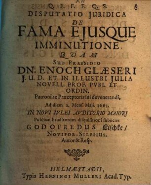 Disputatio iuridica de fama ejusque imminutione