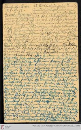 Korrespondenz von Alice und Ludwig Klein: Postkarte von Alice Klein an Kurt Klein