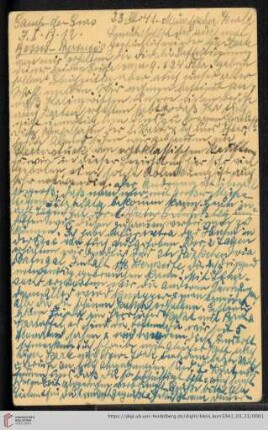 Korrespondenz von Alice und Ludwig Klein: Postkarte von Alice Klein an Kurt Klein