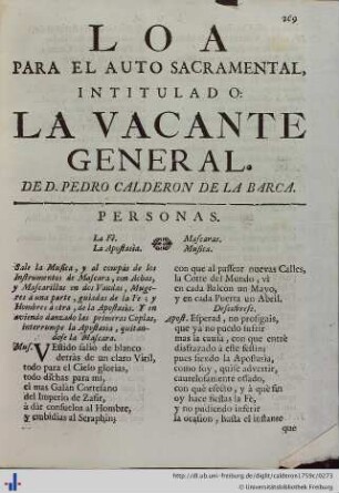 Loa para el Auto Sacramental La Vacante General.