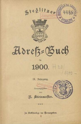 Stempel: Oeffentliche Lesehalle Steglitz. 4885 ; Stadtbücherei Berlin-Steglitz, Grunewaldstr. 2
