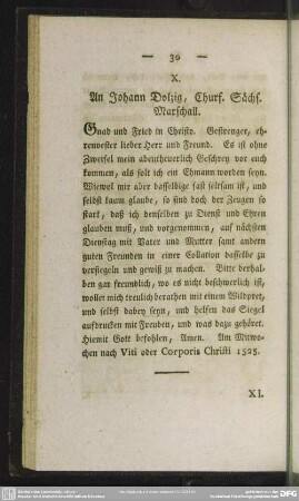 X. An Johann Dolzig, Churf. Sächs. Marschall
