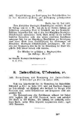 Vermehrung und Benutzung der Universitäts-Bibliothek zu Kiel im Jahre 1876 : [II. Universitäten, Akademien, etc.]