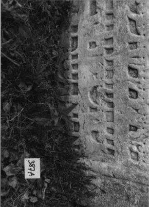 Grabstein 387 Material: Stein Zustand: gut erhalten Maße HxBxT: 97x73x11 cm Beschreibung: Reihengrab, hebräische Inschrift auf der Vorderseite Symbolik: -- Besonderheit: --: Grabstein 387 A