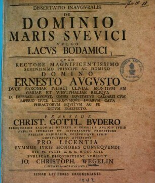 Dissertatio inauguralis de dominio maris Suevici, vulgo lacus Bodamici