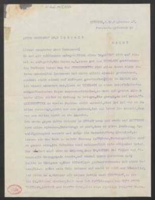 Brief an B. Schott's Söhne : 30.09.1917