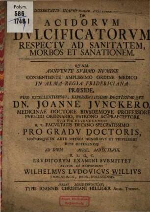 Dissertatio Inavgvralis Chemico Medica De Acidorvm Dvlcificatorvm Respectv Ad Sanitatem, Morbos Et Sanationem