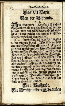 Das VI. Capitel. Von der Schraube.