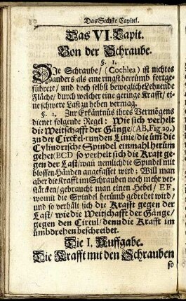 Das VI. Capitel. Von der Schraube.