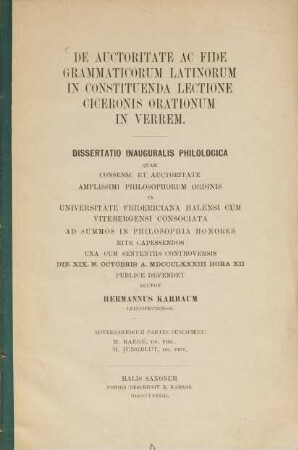 De auctoritate ac fide grammaticorum latinorum in constituenda lectione Ciceronis orationum in verrem